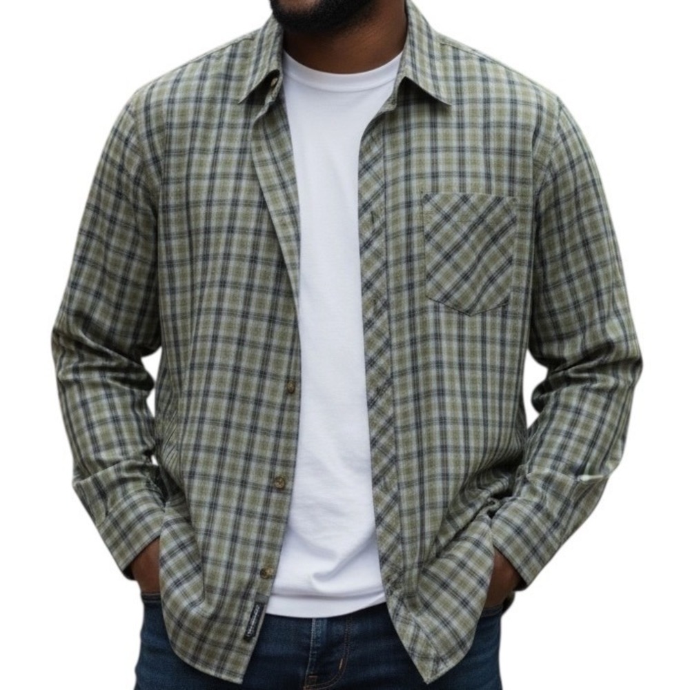 Horny‎ Toad Mens Organic Cotton Green Purple Plaid Button Down Shirt Size L
